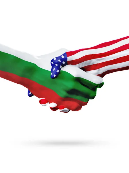 Banderas Bulgaria y Estados Unidos, apretón de manos sobreimpreso . —  Fotos de Stock