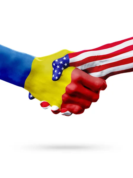 Banderas Moldova y Estados Unidos, apretón de manos sobreimpreso . —  Fotos de Stock