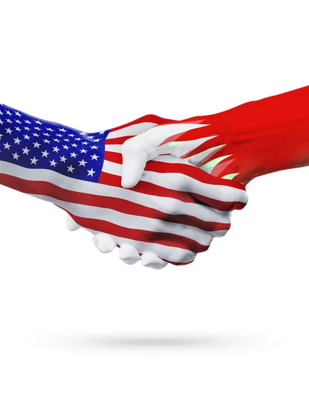 Estados Unidos y Bahréin banderas concepto cooperación, negocios, competencia deportiva —  Fotos de Stock