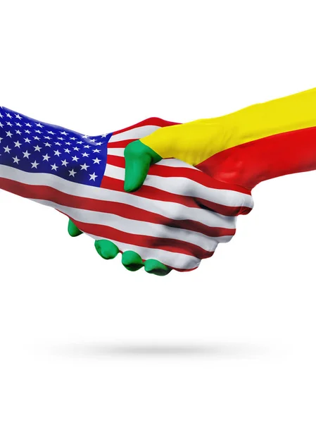 Estados Unidos da América e Benin flags concept cooperation, business, sports competition — Fotografia de Stock