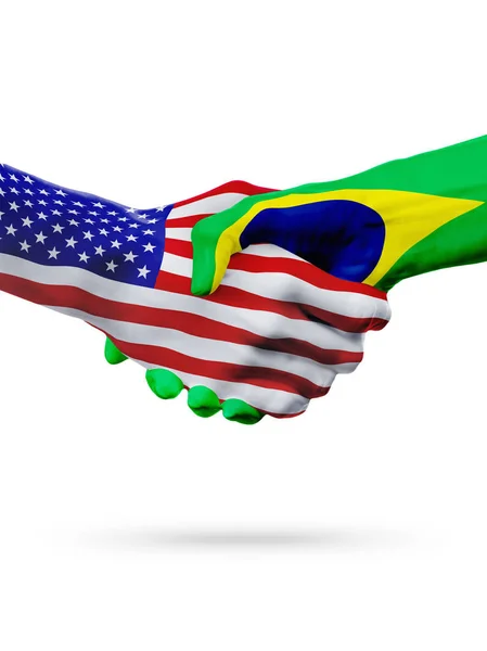 Vereinigte Staaten und brasilianische Flaggen Konzept Kooperation, Wirtschaft, Sportwettbewerb — Stockfoto