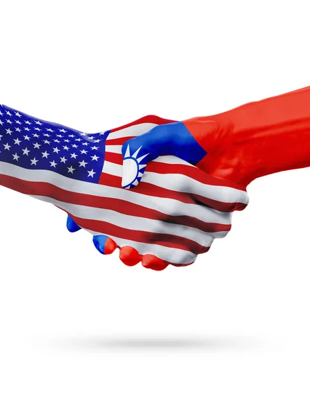 米国と台湾のフラグ コンセプト協力、ビジネス、スポーツ大会 — ストック写真