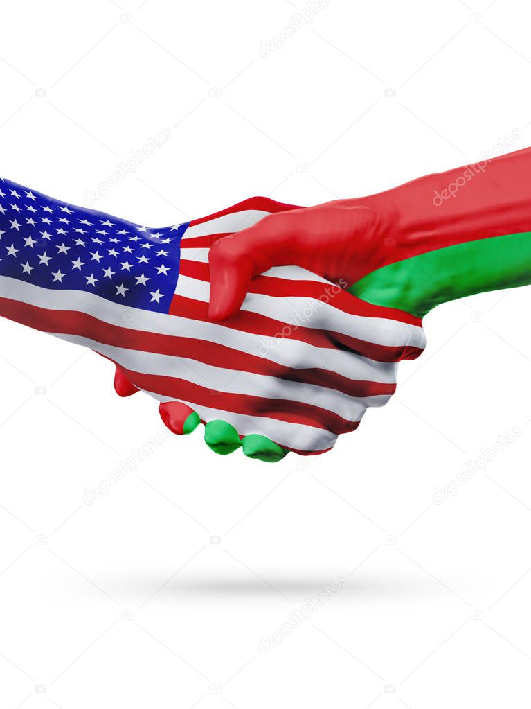 United States and Belarus flags concept cooperation, business, sports competition