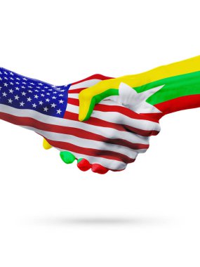 Amerika Birleşik Devletleri ve Myanmar bayrakları kavramı işbirliği, iş, spor yarışma
