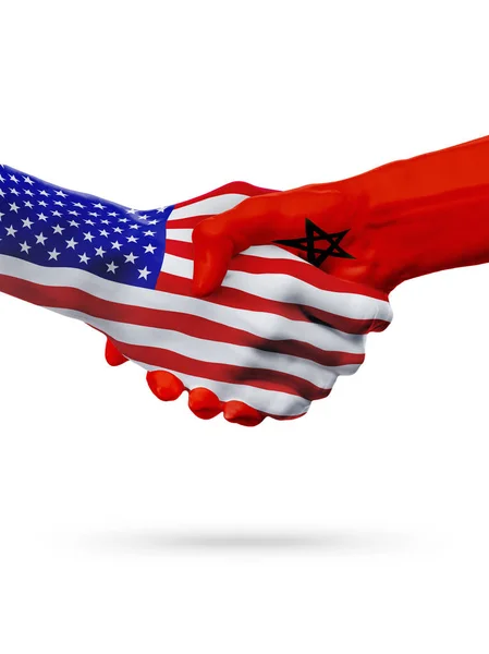 USA och Marocko flaggor konceptet samarbete, verksamhet, idrottstävling — Stockfoto