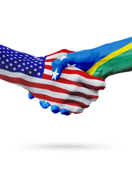 Estados Unidos, Banderas de las Islas Salomón concepto cooperación, negocios, competencia deportiva — Foto de Stock