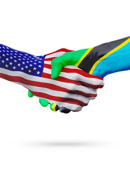 Amerikai Egyesült Államok és Tanzánia zászlók koncepció együttműködés, üzleti, sport verseny — Stock Fotó