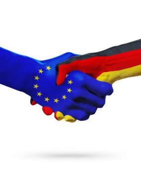 Avrupa Birliği, Almanya ülkeler, ortaklık dostluk el sıkışması kavramı bayraklar.