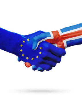 Avrupa Birliği, İzlanda ülkeler, ortaklık dostluk el sıkışması kavramı bayraklar.