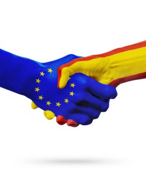 Avrupa Birliği, İspanya ülke, ortaklık dostluk el sıkışması kavramı bayraklar.