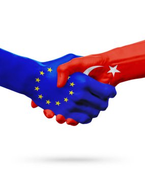 Avrupa Birliği, Türkiye ülke, ortaklık dostluk el sıkışması kavramı bayraklar.