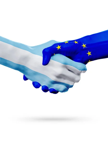 Příznaky Argentina, zemí Evropské unie, partnerství, národní sportovní tým — Stock fotografie