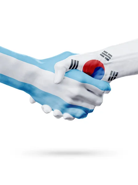 Flaggen Argentinien, Südkorea, Länder, Partnerschaft, Nationalmannschaft — Stockfoto