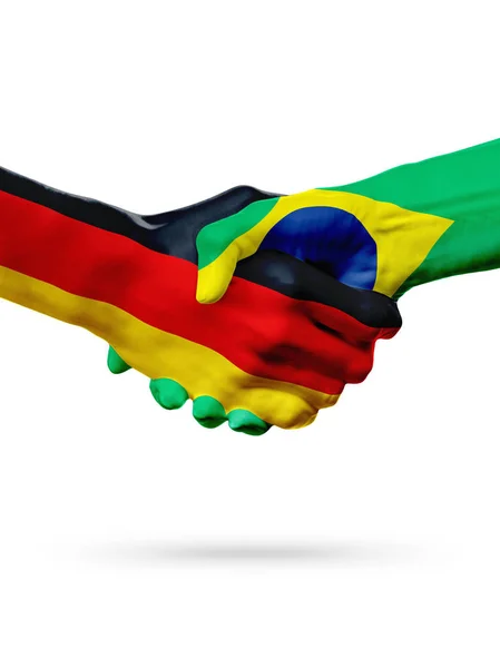 Banderas Alemania, Brasil países, asociación amistad apretón de manos concepto . — Foto de Stock