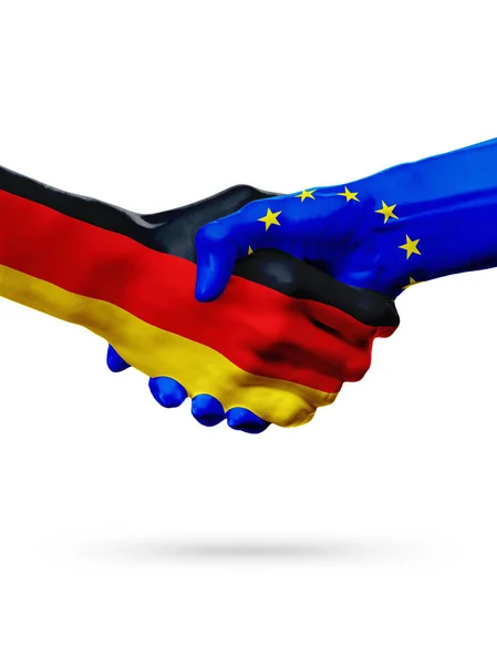 Banderas Alemania, países de la Unión Europea, asociación amistad apretón de manos concepto . — Foto de Stock