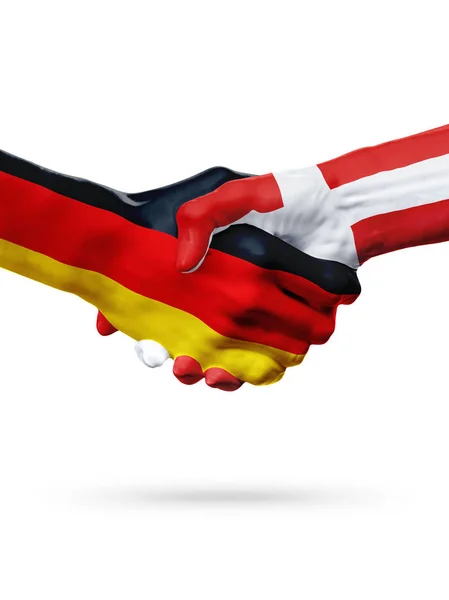 Banderas Alemania, Dinamarca países, asociación amistad apretón de manos concepto . — Foto de Stock