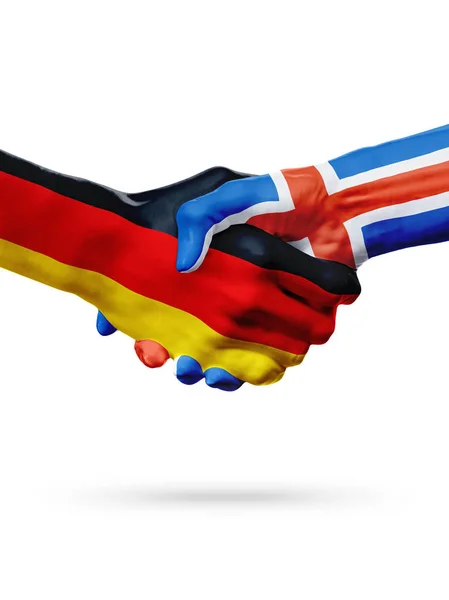 Banderas Alemania, Islandia, asociación amistad apretón de manos concepto . — Foto de Stock