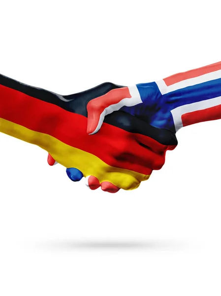 Banderas Alemania, Noruega países, asociación amistad apretón de manos concepto . — Foto de Stock