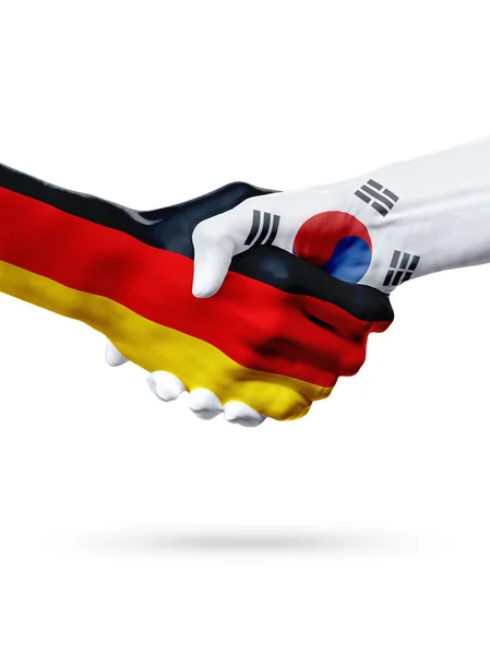 Banderas Alemania, Corea del Sur países, asociación amistad apretón de manos concepto . — Foto de Stock