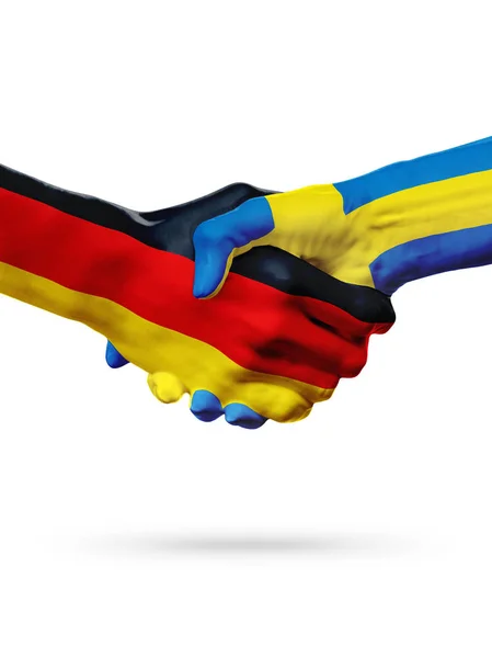 Banderas Alemania, Suecia países, asociación amistad apretón de manos concepto . — Foto de Stock