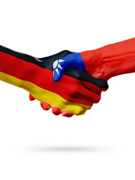 Banderas Alemania, Taiwán países, asociación amistad apretón de manos concepto . — Foto de Stock