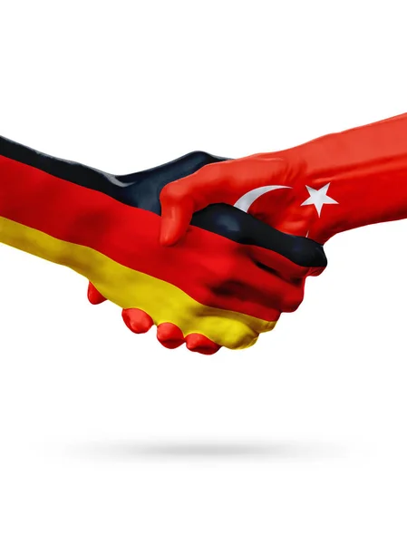 Vlaggen Duitsland, Turkije landen, partnerschap vriendschap handdruk concept. — Stockfoto