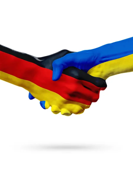 Banderas Alemania, Ucrania países, asociación amistad apretón de manos concepto . — Foto de Stock