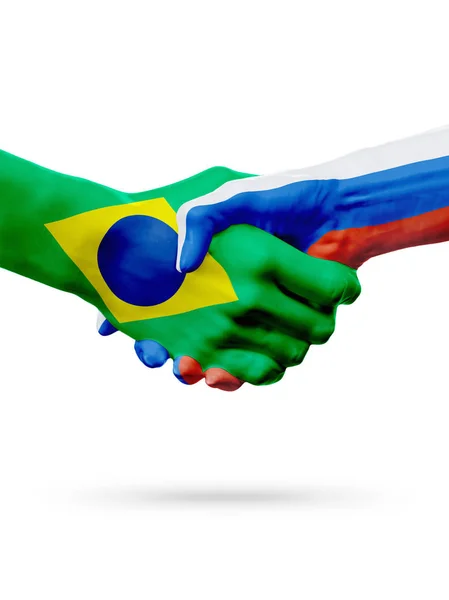 Banderas Brasil, Rusia países, asociación amistad apretón de manos concepto . — Foto de Stock