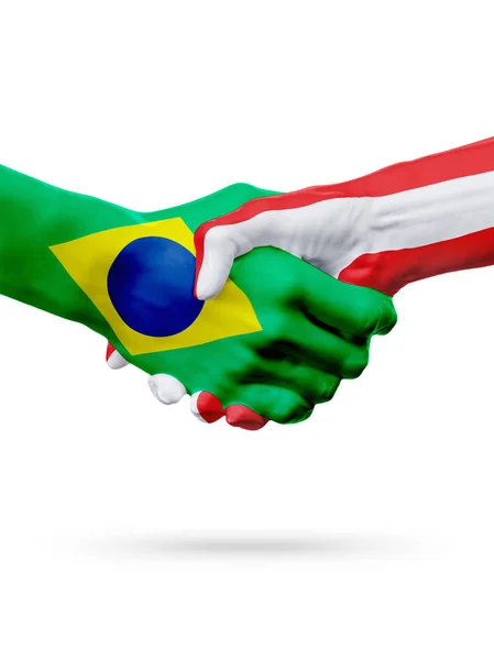 Banderas Brasil, Austria países, asociación amistad apretón de manos concepto . — Foto de Stock
