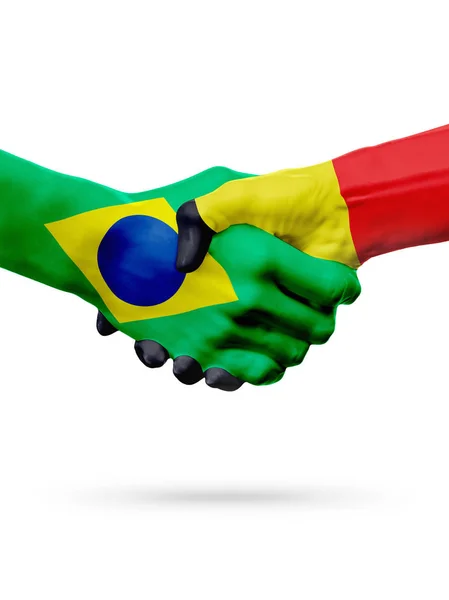 Bandeiras Brasil, Bélgica países, parceria amizade handshake conceito . — Fotografia de Stock