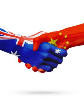 Flags Australia, China countries, partnership friendship, national sports team clipart