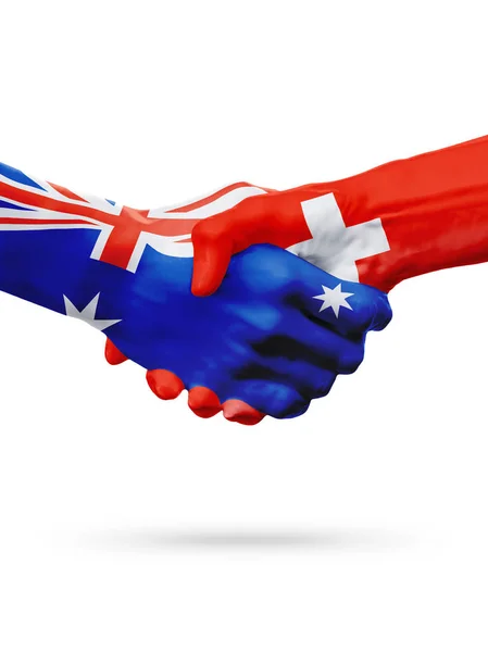 Флаги Австралии, Швейцарии, дружба, национальная спортивная сборная — стоковое фото