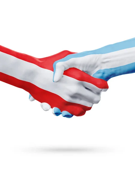Bandeiras Áustria, Argentina países, parceria amizade handshake conceito . — Fotografia de Stock