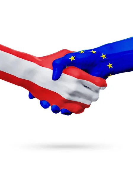 Vlaggen Oostenrijk landen, partnerschap vriendschap handdruk concept. — Stockfoto