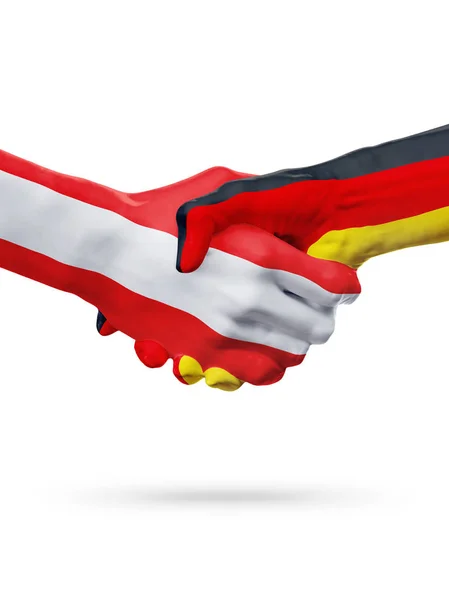 Banderas Austria, Alemania países, asociación amistad apretón de manos concepto . — Foto de Stock