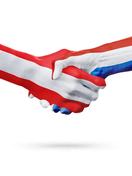 Флаги Австрия, Нидерланды, партнерская концепция рукопожатия . — стоковое фото