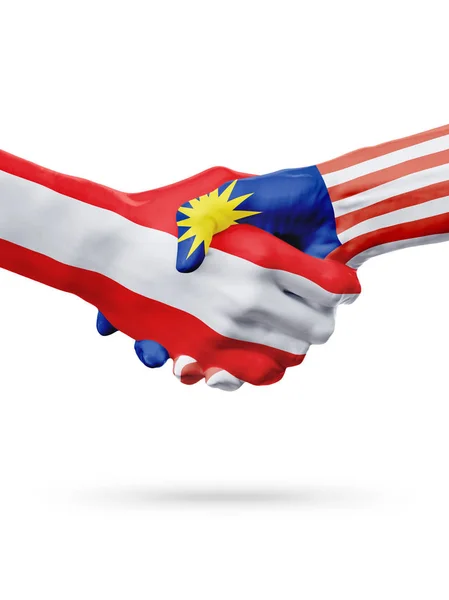 Banderas Austria, Malasia países, asociación amistad apretón de manos concepto . — Foto de Stock