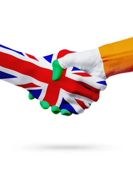 Wielka Brytania, Irlandia krajów, partnerstwo przyjaźni uzgadniania koncepcji flagi. — Zdjęcie stockowe