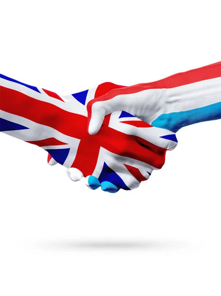 Wielka Brytania, kraje Luksemburg, partnerstwo przyjaźni uzgadniania koncepcji flagi. — Zdjęcie stockowe