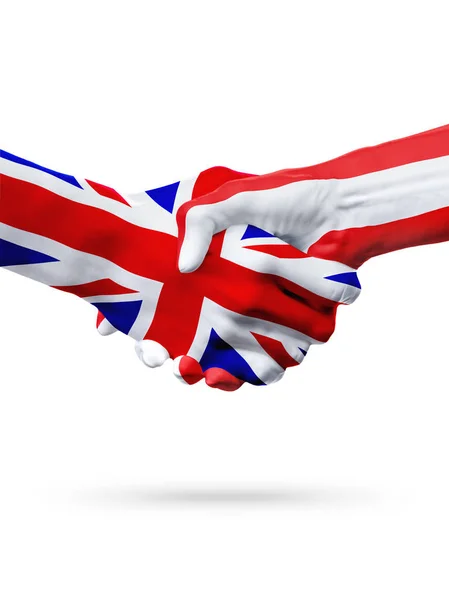 Flags United Kingdom, Austria countries, partnership friendship handshake concept. — Stock Photo, Image