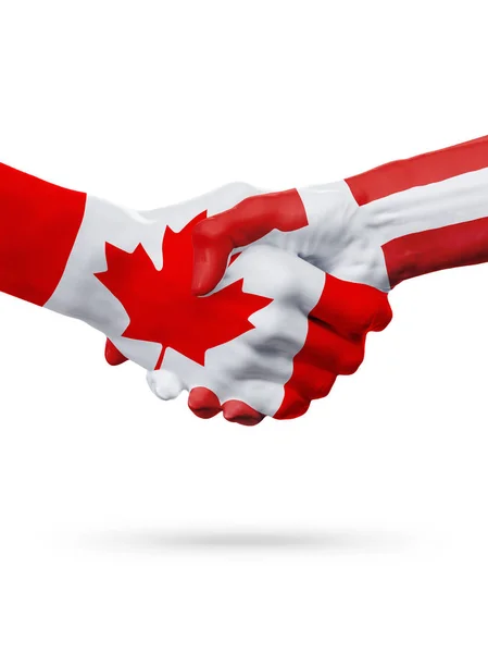 Příznaky Kanada, země Dánsko, koncept partnerství handshake přátelství. — Stock fotografie