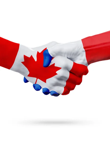 Příznaky Kanada, Francie země, koncept partnerství handshake přátelství. — Stock fotografie