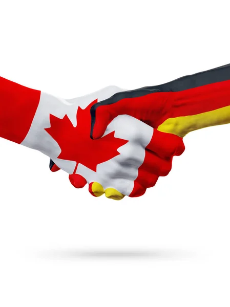Příznaky Kanada, země Německo, koncept partnerství handshake přátelství. — Stock fotografie