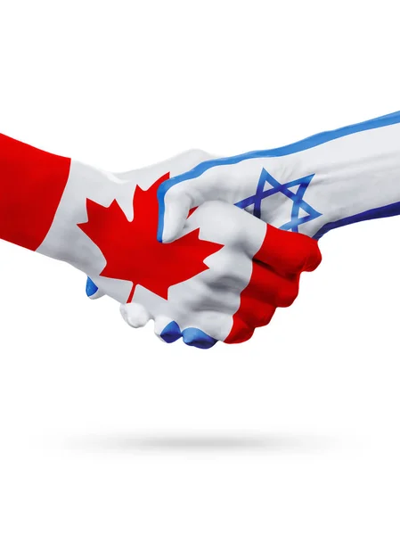 Bandeiras Canadá, Israel países, parceria amizade handshake conceito . — Fotografia de Stock