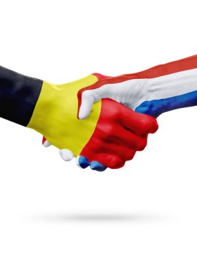 Belçika, Hollanda ülkeler, ortaklık dostluk el sıkışması kavramı bayraklar.