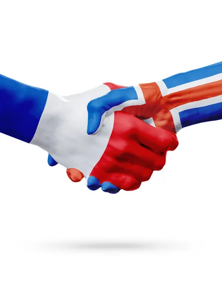 Flagi Francji, krajach Islandii, partnerstwo przyjaźni uzgadniania koncepcji. ilustracja 3D — Zdjęcie stockowe