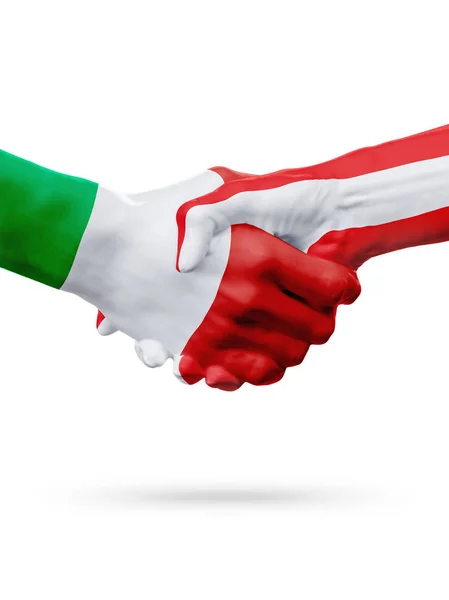 Flaggen Italien, Österreich Länder, Partnerschaft Freundschaft Handshake Konzept. — Stockfoto