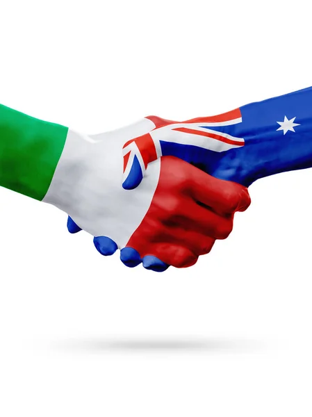 Прапори Італії, країн Австралії, Концепція партнерства дружби рукостискання. — стокове фото