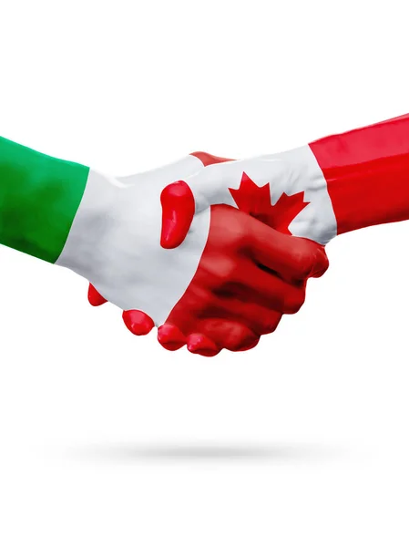 Příznaky Itálie, země Kanada, koncept partnerství handshake přátelství. — Stock fotografie