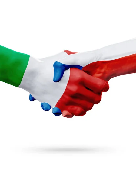 Flaggen Italien, Tschechische Republik Länder, Partnerschaft Freundschaft Handschlag Konzept. — Stockfoto